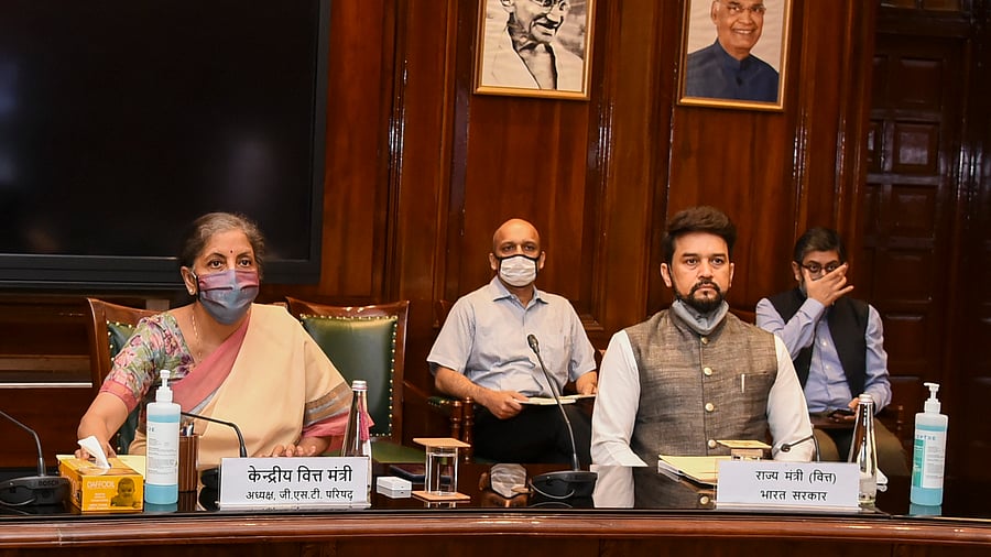 Union Finance Minister Nirmala Sitharaman chairs the 41st GST Council meeting via video conferencing, in New Delhi. Credits: PTI Photo