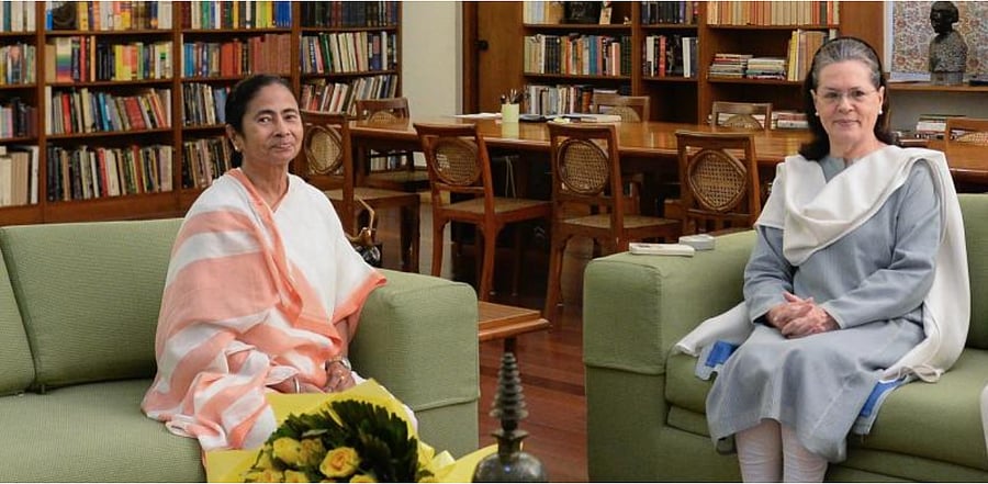 Trinamool Congress (TMC) supremo Mamata Banerjee and Congress president Sonia Gandhi. Credit: PTI File Photo