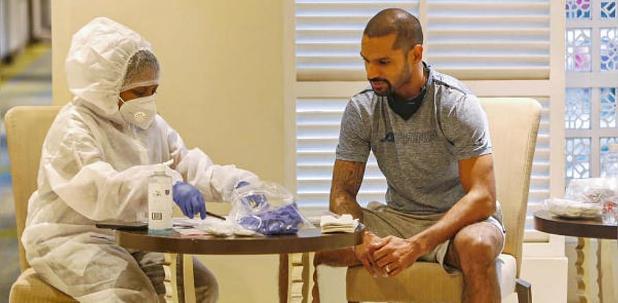 Delhi Capitals player Shikhar Dhawan undergoes the Covid-19 test. Credit: PTI