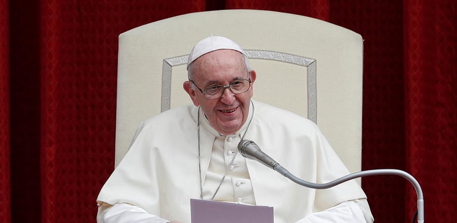 Pope Francis holds the first weekly general audience to readmit the public since the coronavirus disease outbreak. Credit: Reuters