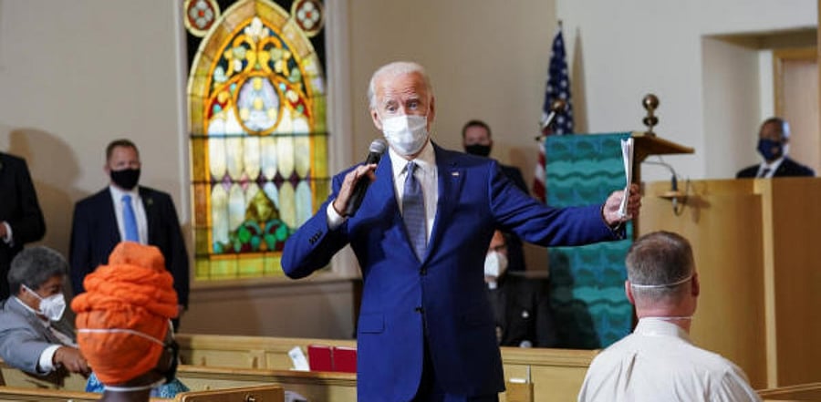 Democratic US presidential nominee and former Vice President Joe Biden speaks to residents during a community meeting at Grace Lutheran Church. Credit: Reuters