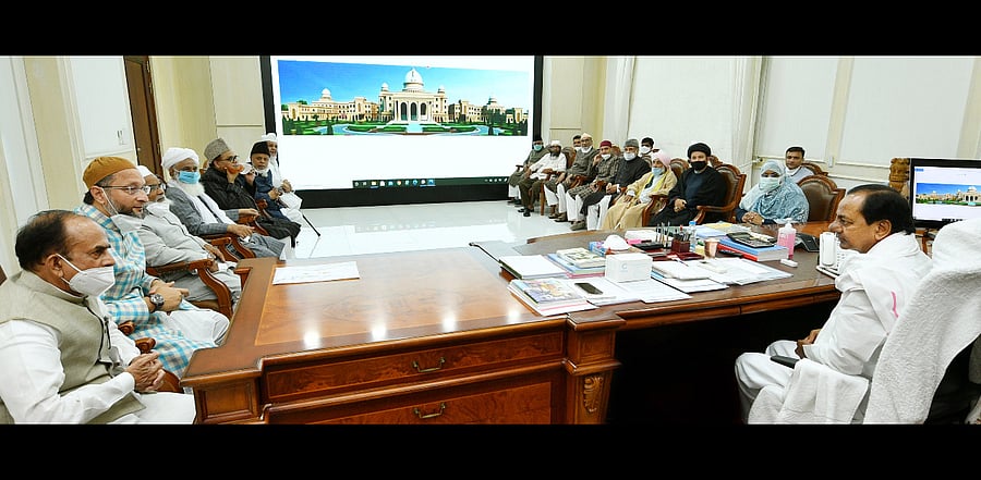 Telangana Chief Minister K Chandrashekar Rao has announced that two mosques, a temple and a church would be constructed at government’s expense in the new secretariat complex. Credit: DH Photo