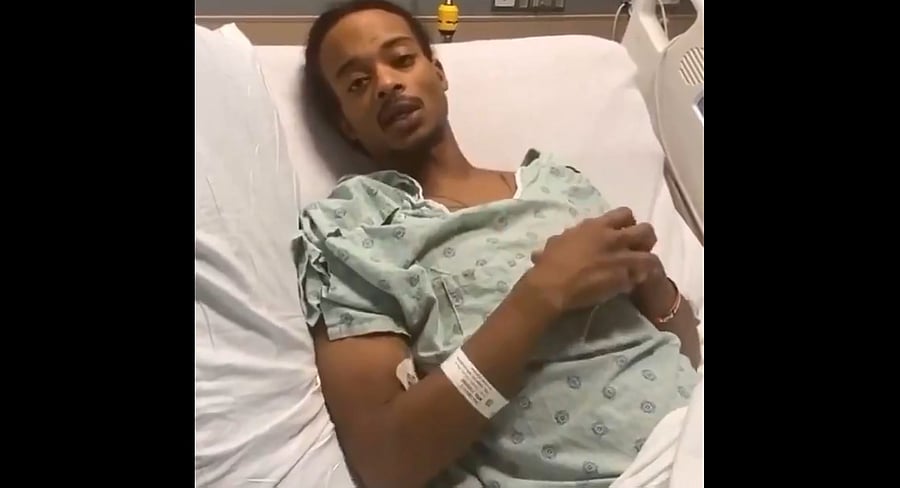 In this social network video released on by his lawyer Ben Crump, Jacob Blake delivers a message from a hospital bed in Kenosha, Wisconsin on September 5, 2020. Credit: Twitter/@AttorneyCrump