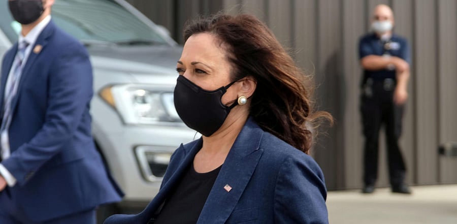 Harris gathered with Jacob Blake's father, two sisters and members of his legal team at the airport in Milwaukee while Blake's mother and attorney Ben Crump joined by phone. Credit: Reuters Photo