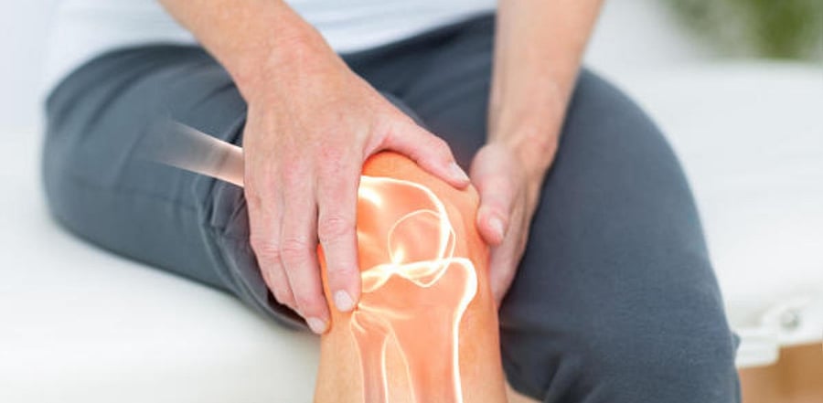 Digitally composite image of man suffering with knee cramp. Representative Photo. Credit: Getty Images