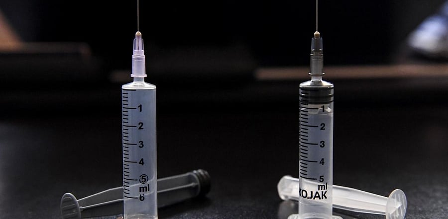 Syringes are displayed at the Hindustan Syringes factory in Faridabad. Credit: AFP