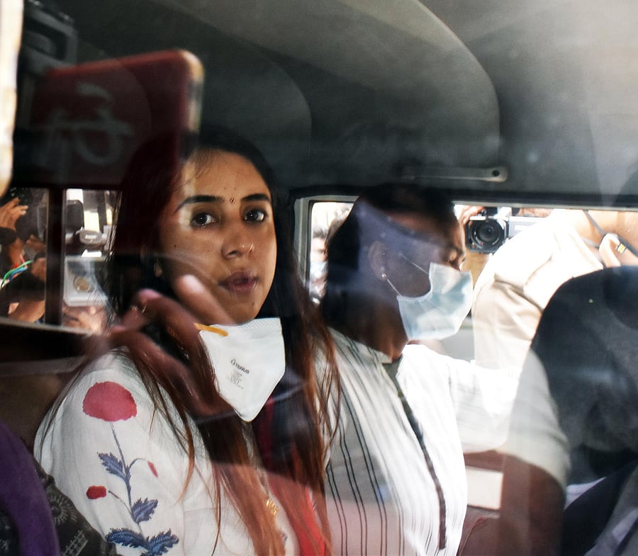 Actress Sanjjanaa Galrani after her detention on Tuesday. DH PHOTO