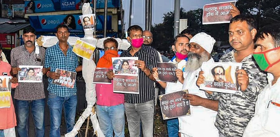  Supporters of Bollywood actor Kangana Ranaut stage a protest against Maharashtra CM Uddhav Thackeray. Credit: PTI