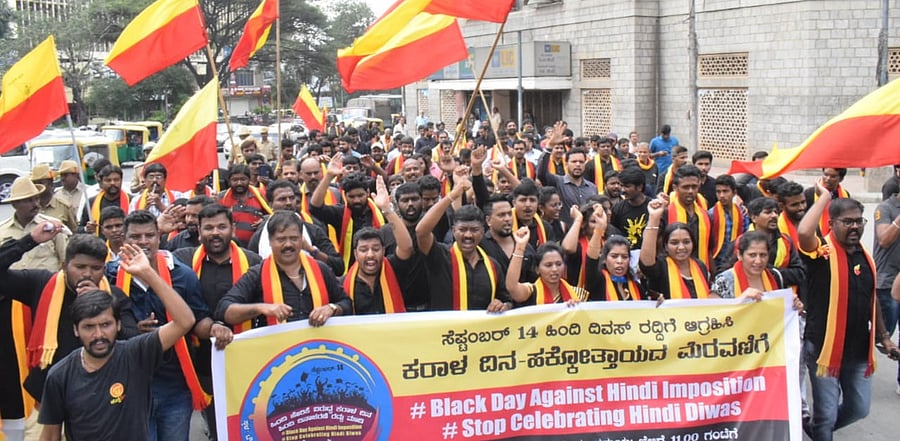 Several pro-Kannada organisations observed 'Black Day against Hindi imposition' on September 14. Credit: DH