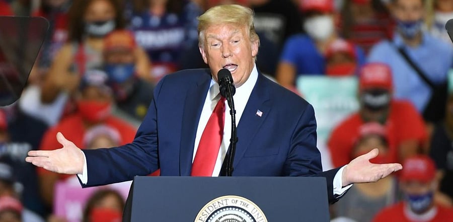 US President Donald Trump speaks during a campaign event at Xtreme Manufacturing on September 13, 2020 in Henderson, Nevada. Credit: AFP