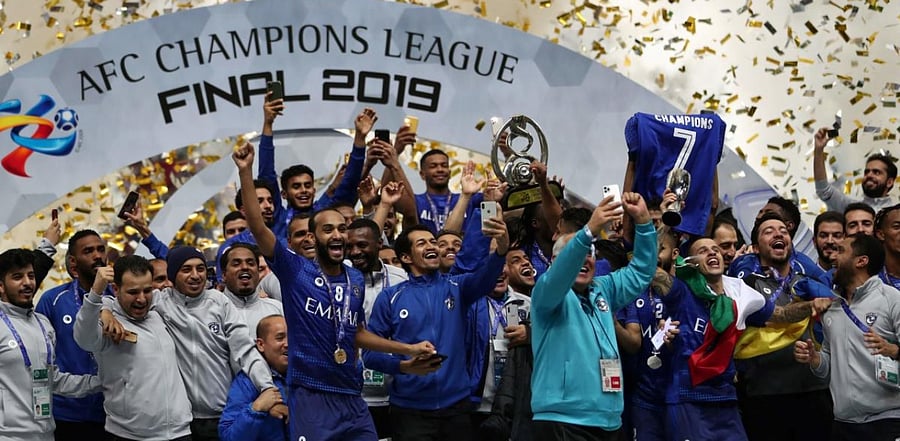 Members of Al-Hilal celebrate their victory and the Asian club title. Credit: AFP