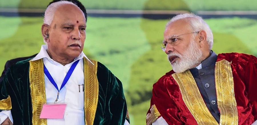 Prime Minister Narendra Modi with Karnataka Chief Minister B S Yediyurappa. Credit: PTI File Photo