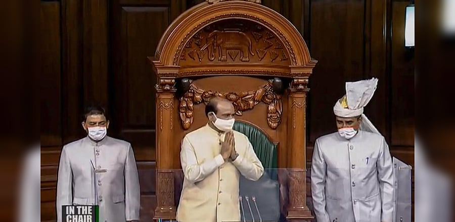  Lok Sabha Speaker Om Birla during the ongoing Monsoon Session of Parliament, amid the ongoing coronavirus pandemic, in New Delhi, Wednesday, Sept. 23, 2020. Credit: PTI Photo