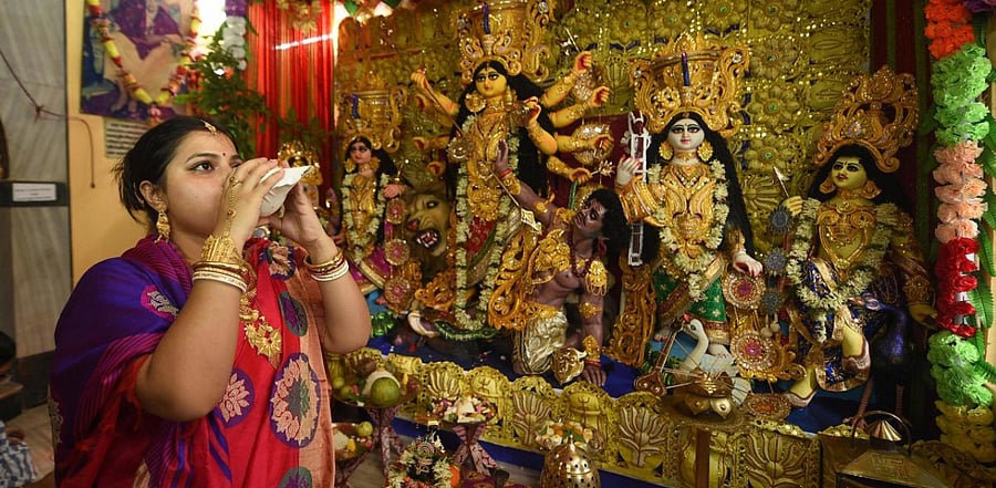 Major Durga Puja committees said they decided that visitors' flow to open-air marquees will be continuous to ensure social distancing. Credit: PTI Photo
