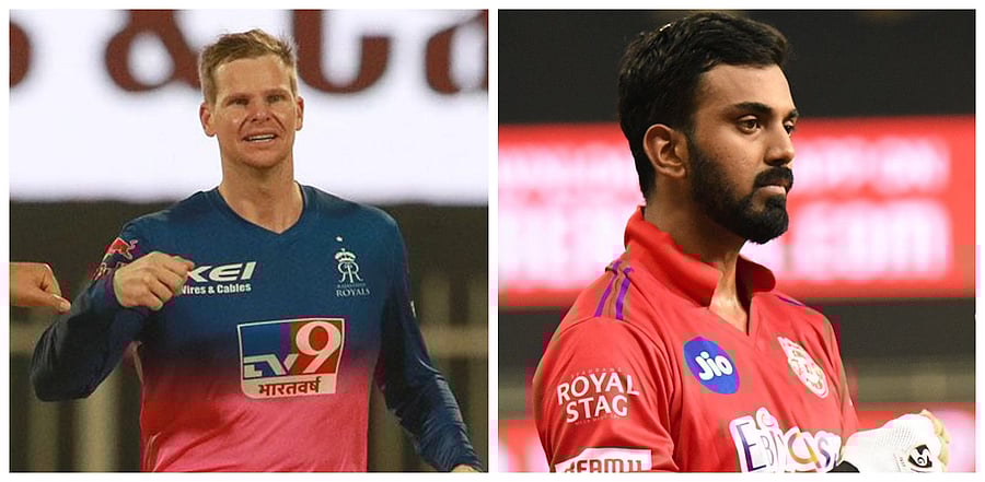 Rajasthan Royals skipper Steve Smith and KXIP captain K L Rahul. Credit: iplt20.com