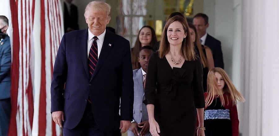 US President Donald Trump and Judge Amy Coney Barrett. Credit: AFP