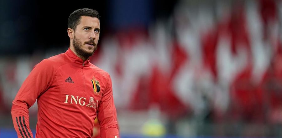 Belgium's forward Eden Hazard arrives for the warm up prior to the UEFA Nations League football match between Denmark v Belgium on September 5, 2020 in Copenhagen. Credit: AFP Photo