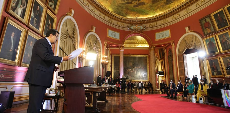 Venezuelan Presidency shows Venezuela's President Nicolas Maduro (L) speaking during a meeting with members of the National Constituent Assembly (ANC) at the Federal Legislative Palace in Caracas. Credit: AFP Photo