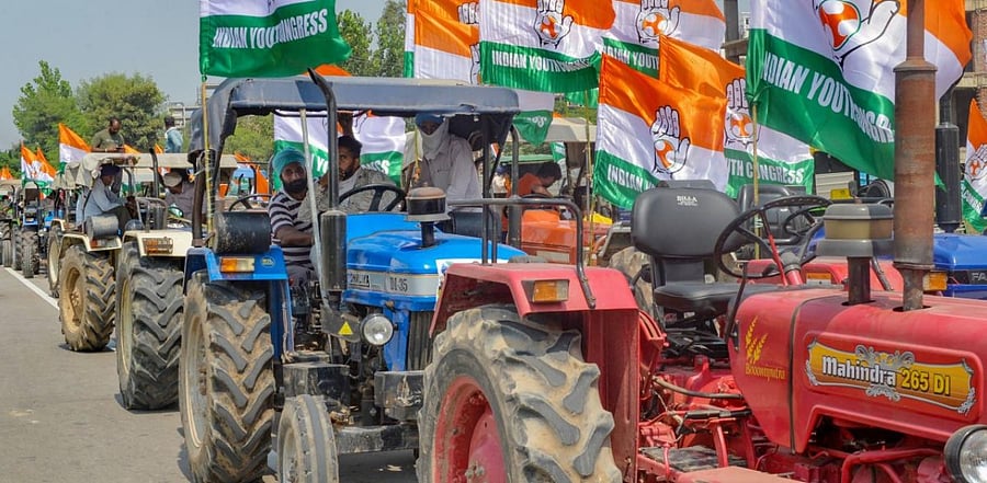 Congress protests against farm laws in Haryana. Credit: PTI Photo