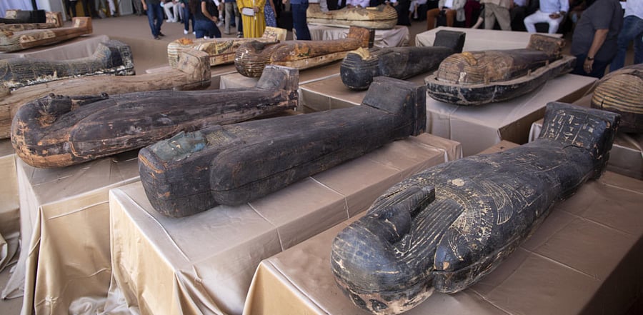 A sarcophagus that is around 2500 years old is displayed at the Saqqara archaeological site, 30 kilometers (19 miles) south of Cairo, Egypt. Credit: AP Photo