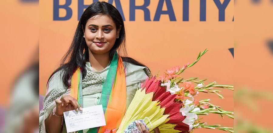 Arjuna awardee and Commonwealth Games gold medalist shooter Shreyasi Singh on Sunday made a debut in the political arena by joining the BJP. Credit: PTI Photo