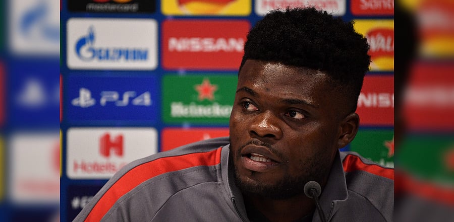 In this file photo taken on March 10, 2020 Atletico Madrid's Ghanaian midfielder Thomas Partey attends a press conference at Anfield stadium in Liverpool. Credit: AFP Photo