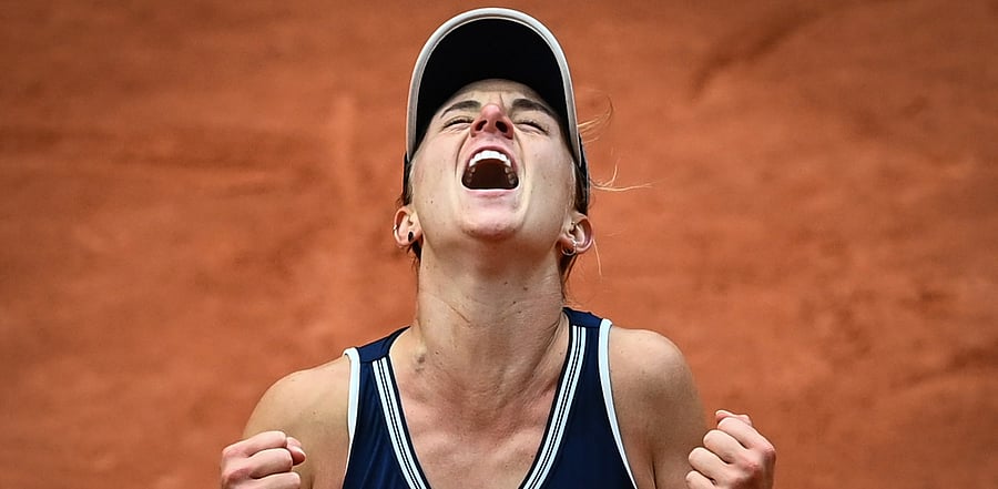 Argentina's Nadia Podoroska celebrates after winning against Ukraine's Elina Svitolina during their women's singles quarter-final tennis match. Credit: AFP Photo