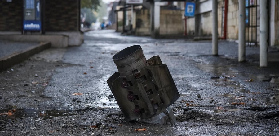 A rocket case is seen after recent shelling during a military conflict over the breakaway region of Nagorno-Karabakh. Credit: Reuters Photo
