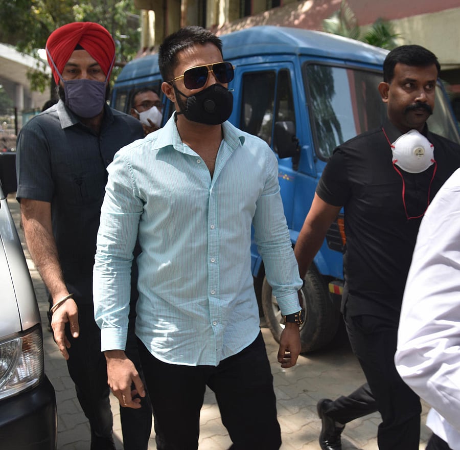 Ricky Rai appears before CCB officers for questioning in the Sandalwood drugs scandal in Bengaluru on Wednesday. DH PHOTO/JANARDHAN B K