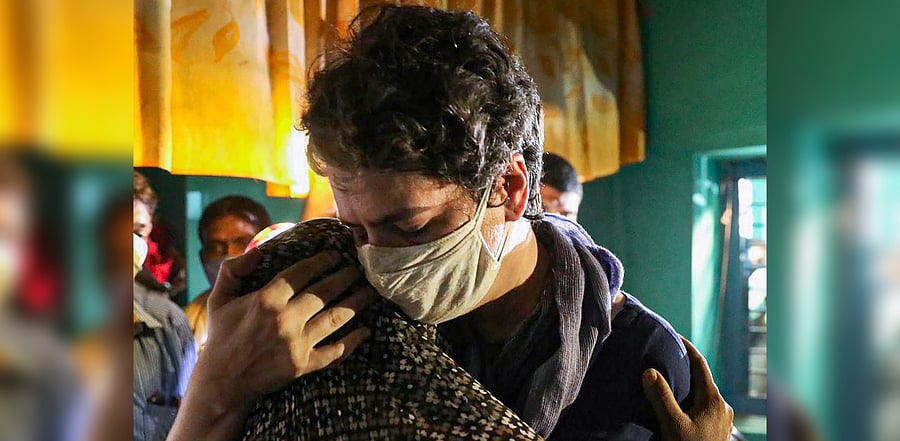 Priyanka Gandhi and Rahul Gandhi had earlier visited the victim's family last Saturday. Credit: PTI
