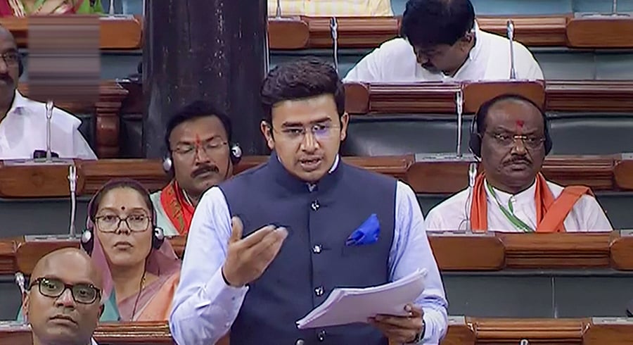 BJYM national president and BJP MP from Bengaluru South Tejasvi Surya. Credit: PTI File Photo