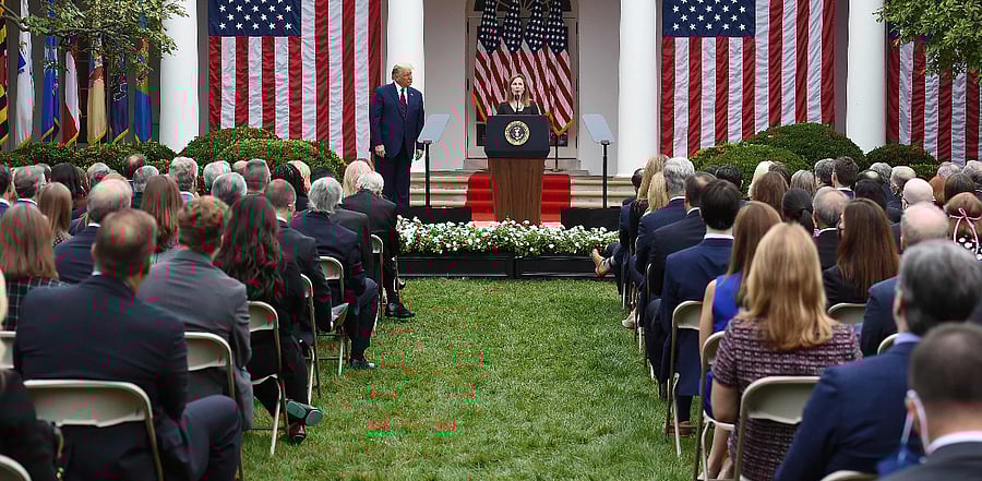 Judge Amy Coney Barrett speaks after being nominated to the US Supreme Court by President Donald Trump in the Rose Garden of the White House in Washington, DC on September 26, 2020. Credit: AFP Photo