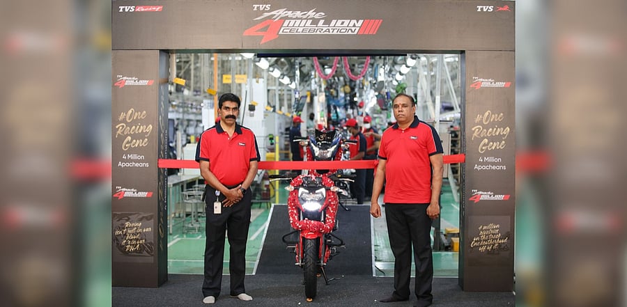 Meghashyam Dighole, Head - (Marketing) Premium Motorcycles, TVS Motor Company, at the roll-out of the TVS Apache 4 million global sales milestone. Credit: Special arrangement
