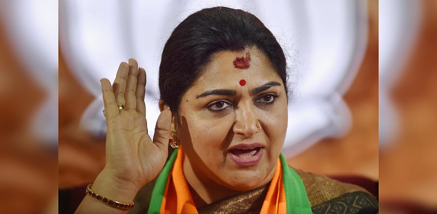 Actor-politician Khushbu Sundar. Credit: PTI Photo