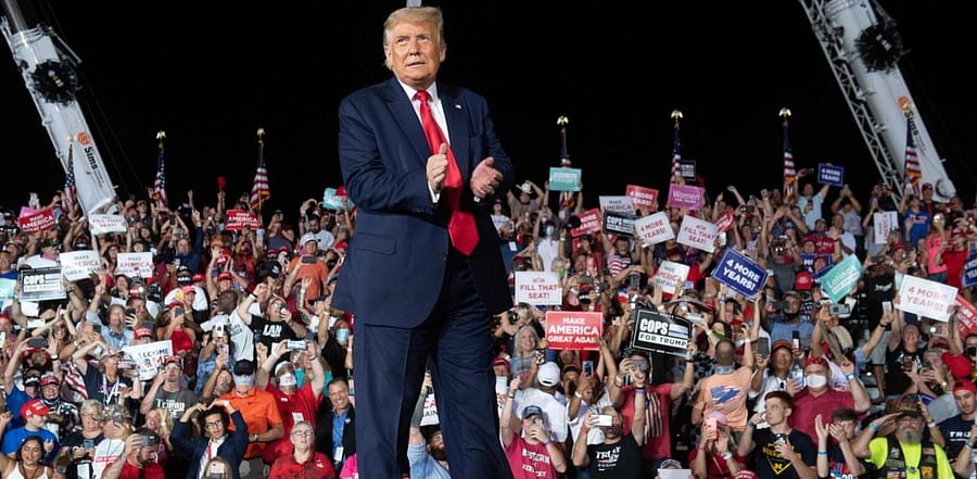 US President Donald Trump holds a Make America Great Again rally as he campaigns at Orlando Sanford International Airport in Sanford, Florida. Credit: AFP