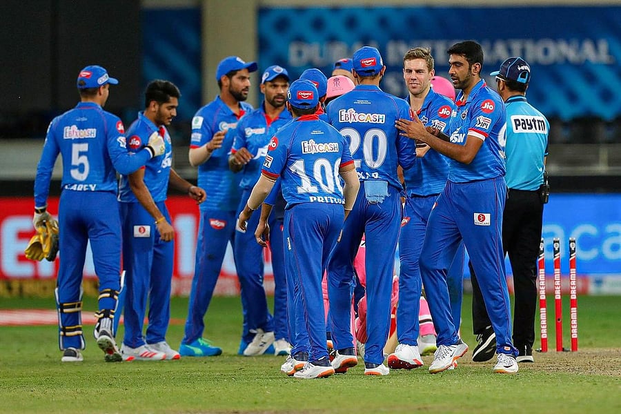 Delhi Capitals celebrates after defeating Rajasthan Royals. Credit: PTI