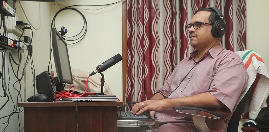 Visually challenged artists work on the online radio. Credit: Special arrangement