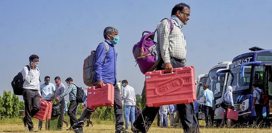 Accordingly, 675 IR thermometers, 4,313 PPE kits, 6.5 lakh gloves, 7,830 face shields as well as sufficient quantity of hand sanitizer, sodium hypochlorite solution, bleaching powder, soaps, paper napkins and others are being supplied for election purpose, he said. Credit: PTI