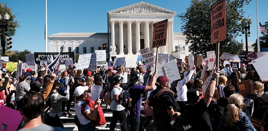 Women's March activists participate in a nationwide protest against US President Donald Trump's decision to fill the seat on the Supreme Court left by the late Justice Ruth Bader Ginsburg before the 2020 election. Credit: Reuters Photo