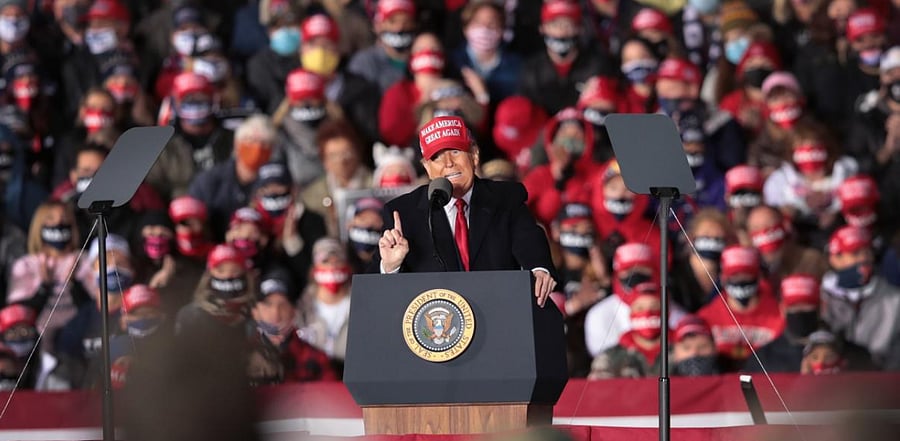 President Donald Trump speaks during a campaign rally at the Southern Wisconsin Regional Airport. Credit: AFP Photo