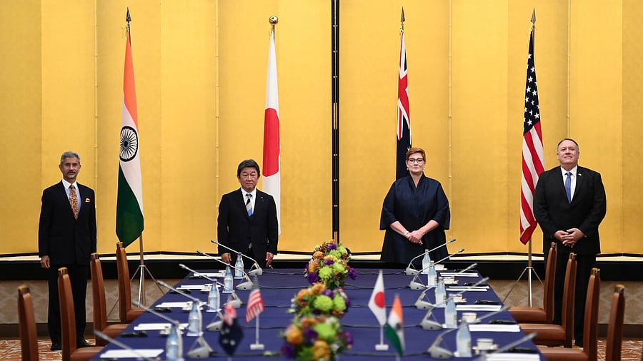 Indian Foreign Minister Subrahmanyam Jaishankar, Japan's Foreign Minister Toshimitsu Motegi, Australia's Foreign Minister Marise Payne and U.S. Secretary of State Mike Pompeo. Credits: Reuters Photo