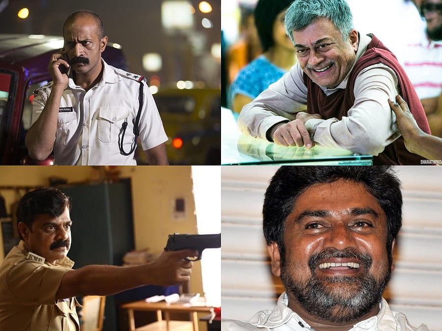 (Clockwise) Anant Nag in ‘Godhi Banna Sadharana Mykattu’, Rangayana Raghu, Achyuth Kumar in ‘Drishya’ and Kishore in the role of a police officer.