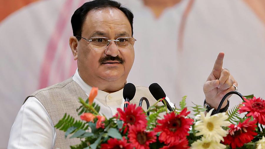 BJP National President JP Nadda addresses a party meeting during his day-long visit to Siliguri. Credits: PTI Photo