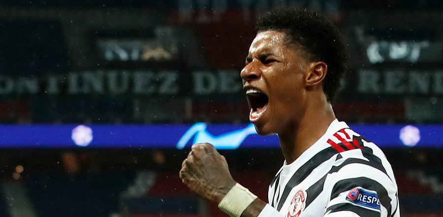 Manchester United's Marcus Rashford celebrates scoring their second goal. Credit: Reuters Photo