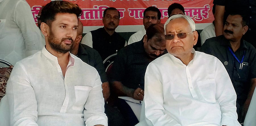 Bihar Chief Minister and Janata Dal (United) President Nitish Kumar with Lok Janshakti Party head Chirag Paswan. Credit: PTI File Photo