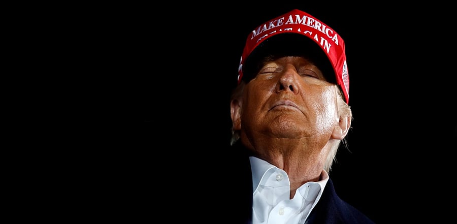 US President Donald Trump holds a campaign rally at Des Moines International Airport in Des Moines, Iowa. Credit: Reuters Photo
