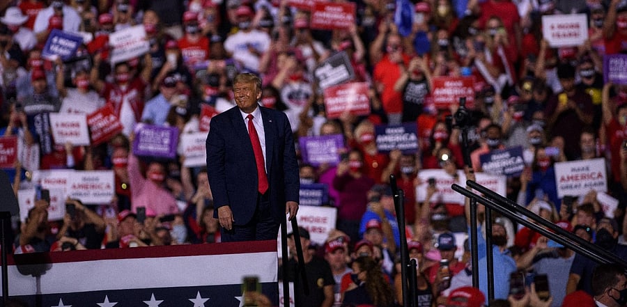 President Donald Trump departs from a rally at Gastonia Municipal Airport. Credit: AFP Photo