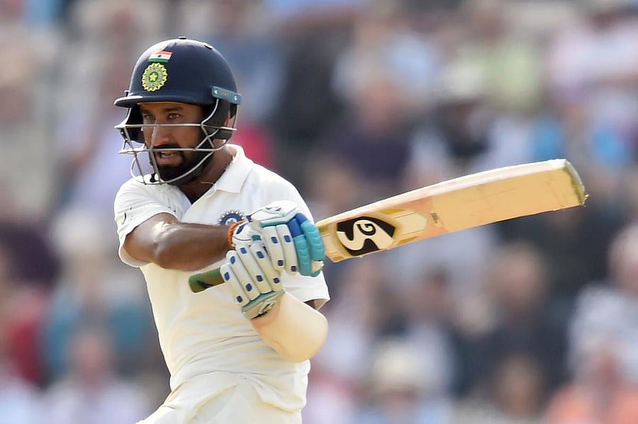 IN REGAL TOUCH: Cheteshwar Pujara en route his unbeaten 132 against England in Southampton on Friday. AFP