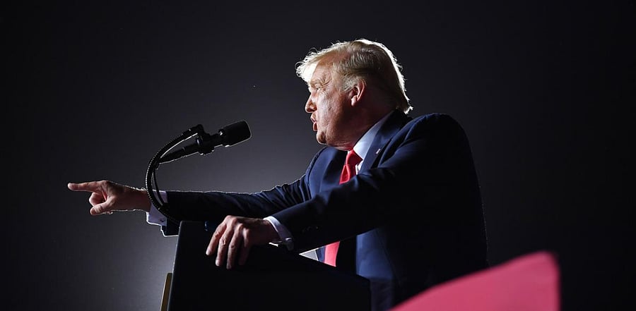 US President Donald Trump speaks during a campaign rally at Pensacola International Airport in Pensacola. Credit: AFP Photo