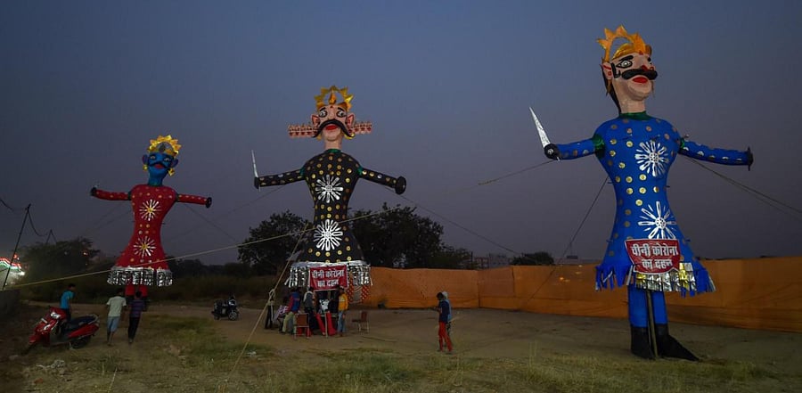 Effigies of demon King Ravana. Credit: PTI Photo